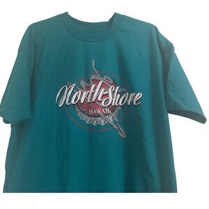North Shore Hawaii Graphic T-Shirt Teal Surf Island Logo Tee Short Sleeve XL